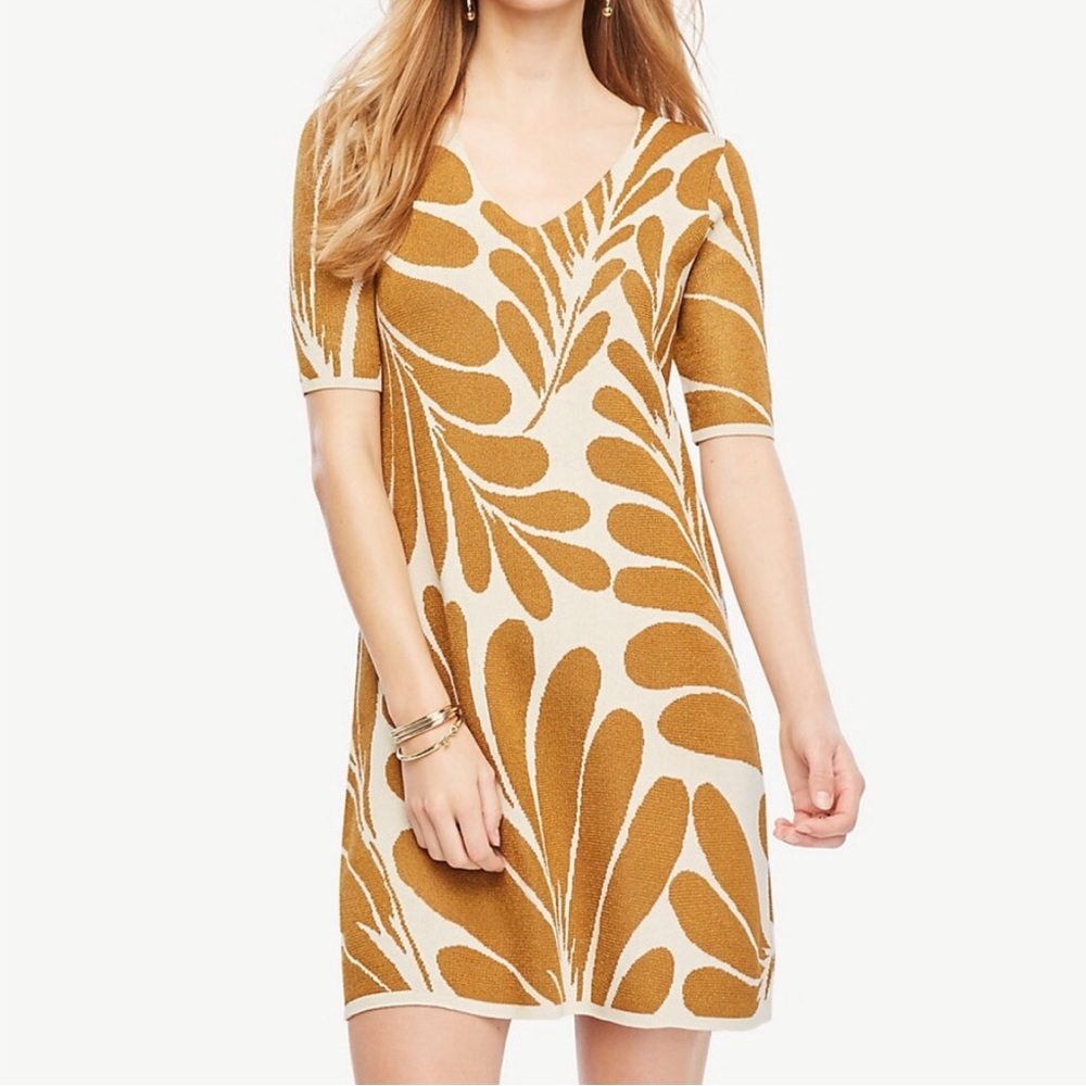 Ann Taylor Leaf Petal V-Neck Sweater Dress NWT